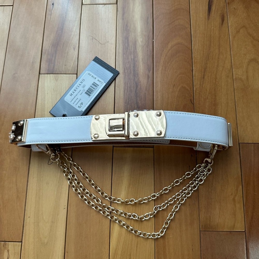 Marciano White Leather Belt with Gold Chain!